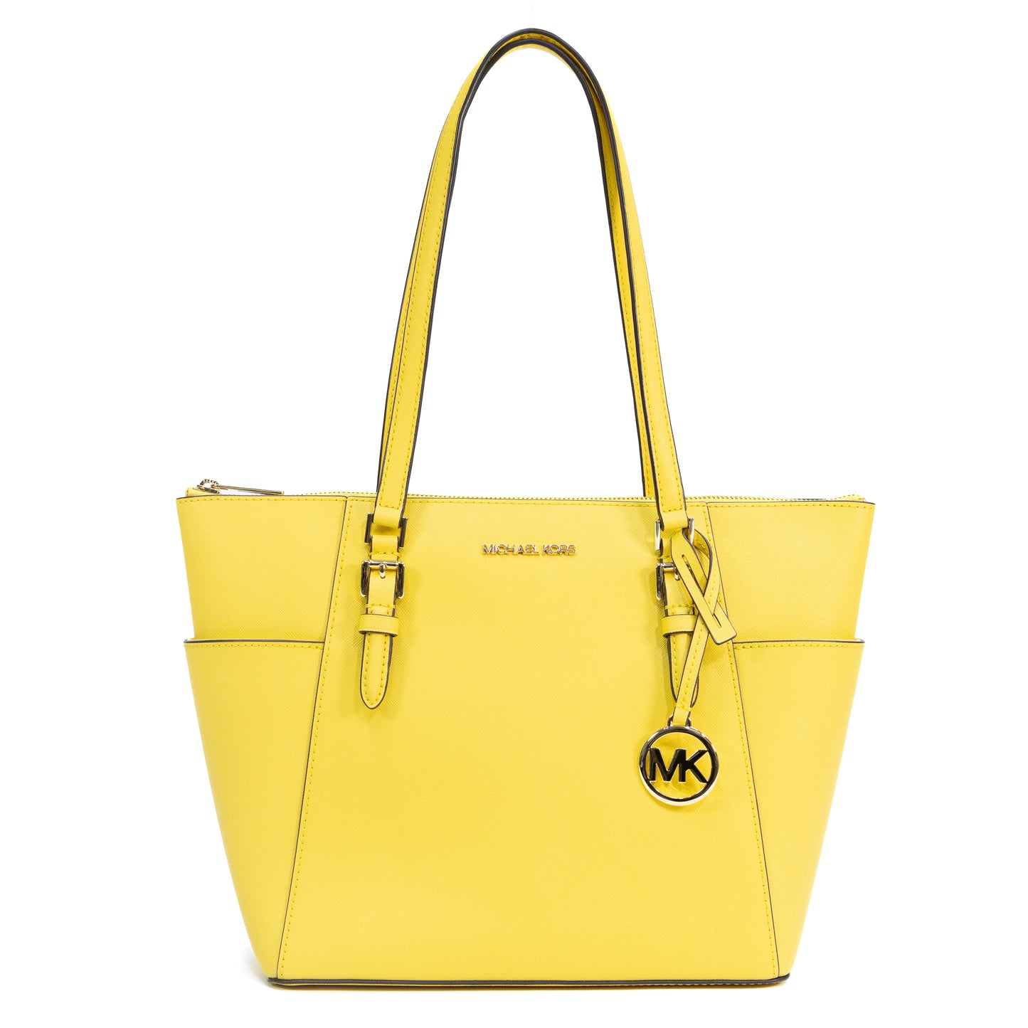 Michael Kors Charlotte Leather Large Top Zip Shoulder Tote Bag - Golden Yellow