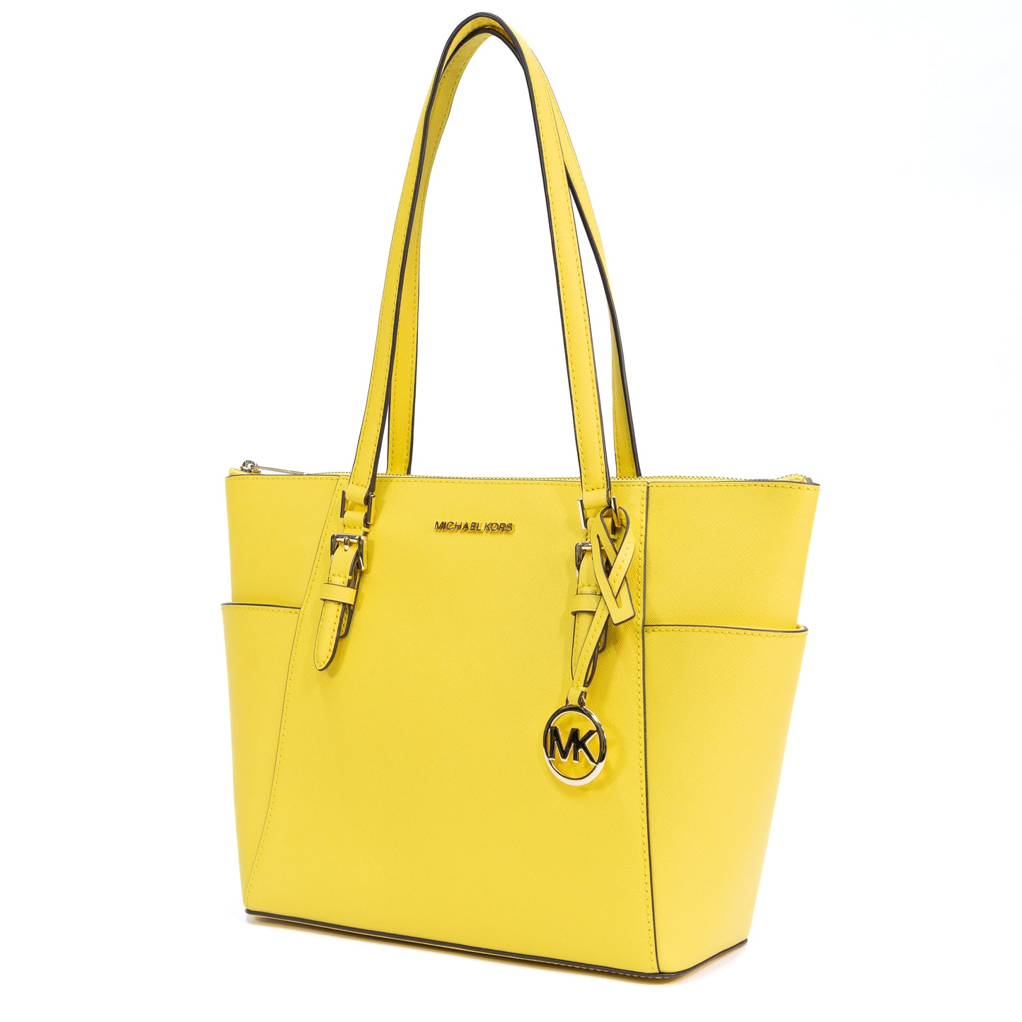 Michael Kors Charlotte Leather Large Top Zip Shoulder Tote Bag - Golden Yellow