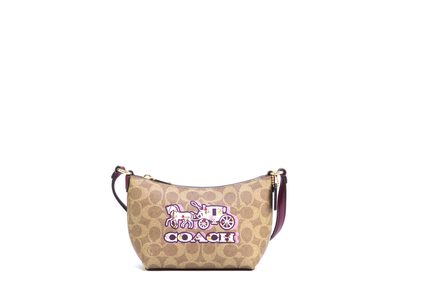 Coach Zip Crossbody Signature HC - Tan/Black Cherry