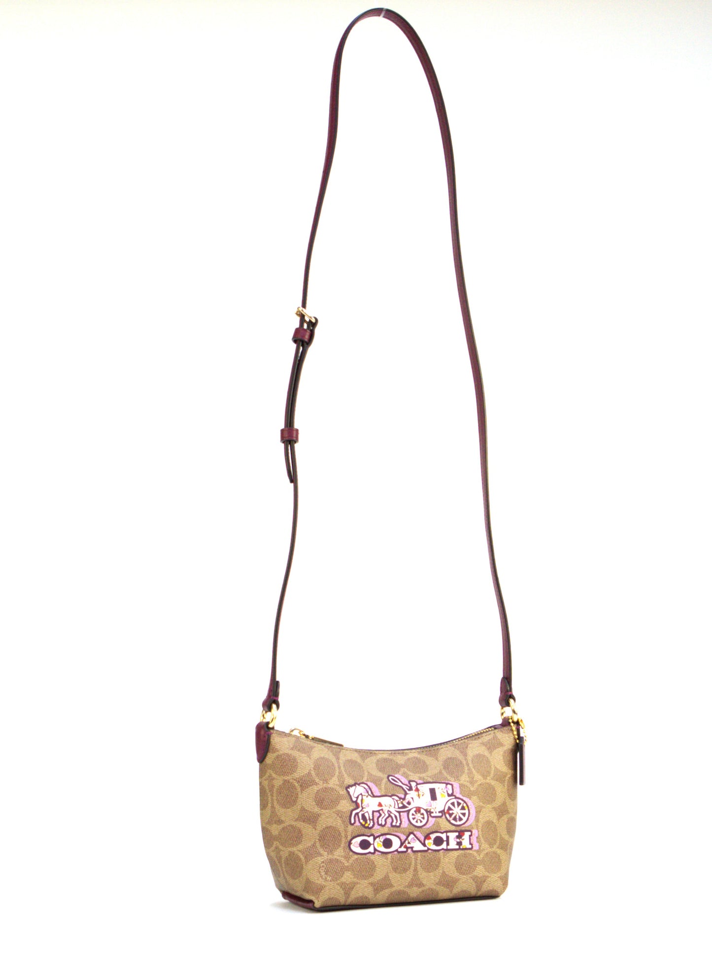 Coach Zip Crossbody Signature HC - Tan/Black Cherry