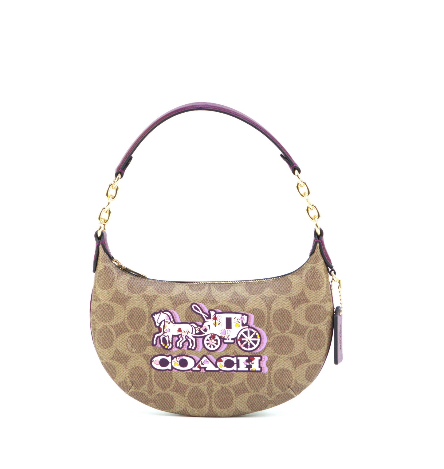 Coach Mini Payton Bag In Signature Canvas With Horse And Carriage Print - Tan/Black Cherry