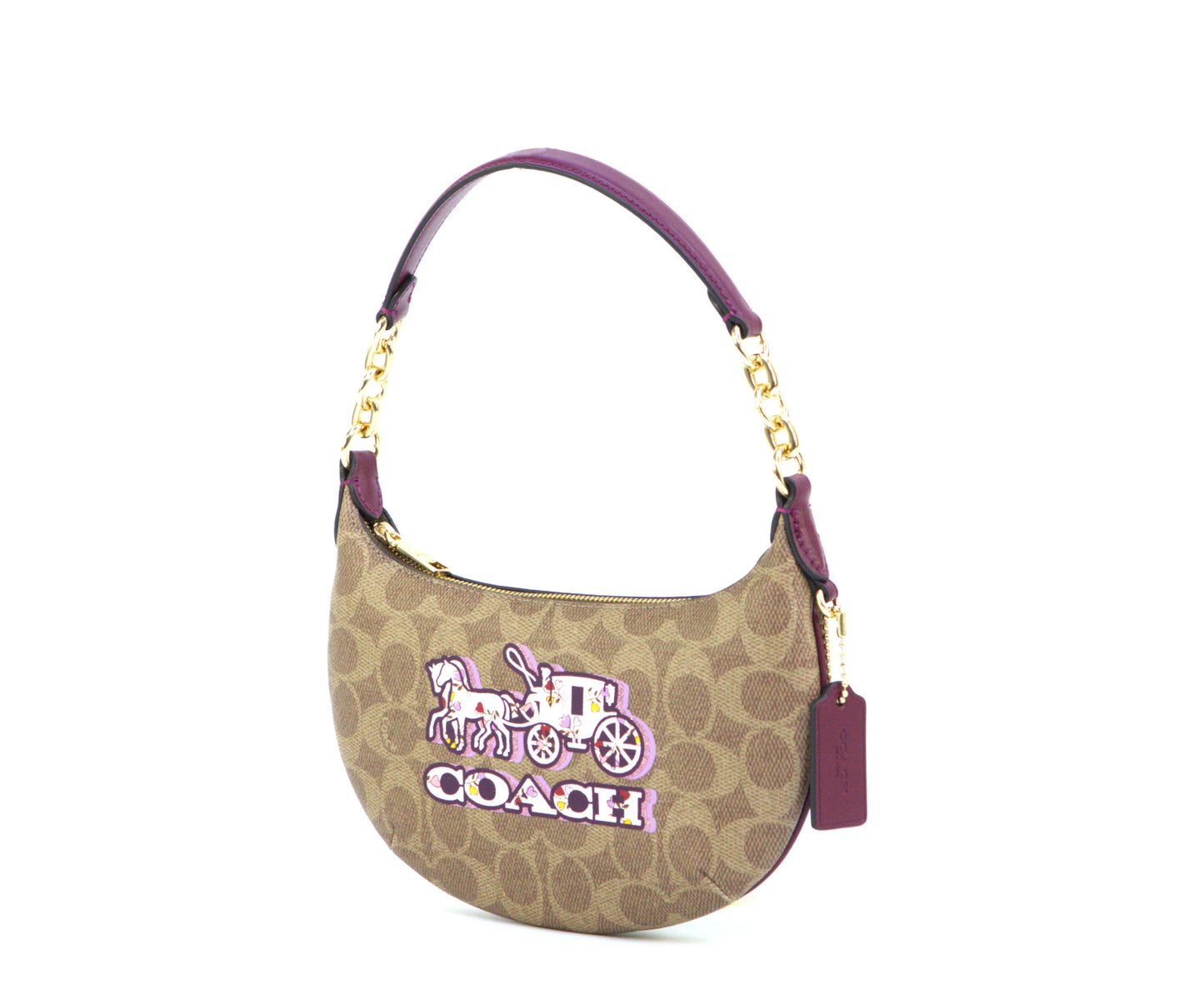 Coach Mini Payton Bag In Signature Canvas With Horse And Carriage Print - Tan/Black Cherry