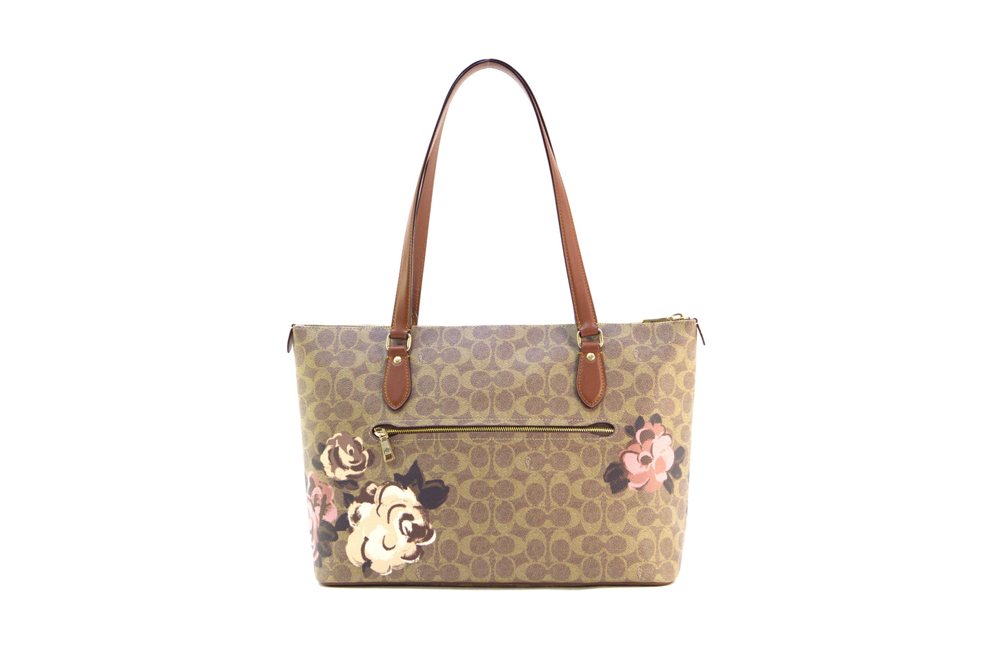 Coach Gallery Tote Bag In Signature Canvas With Rose Print - Tan Brown