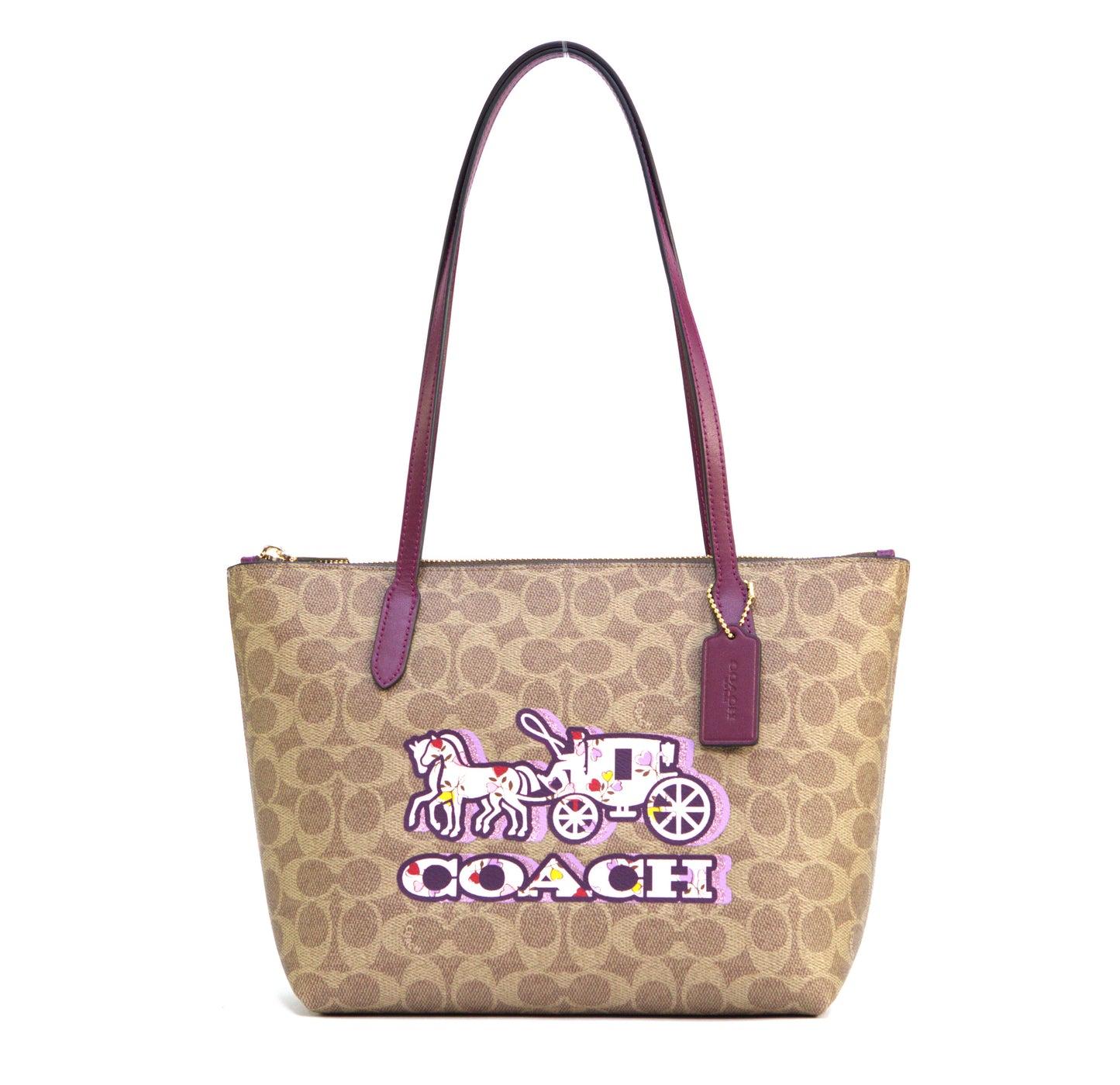 Coach Fiona Zip Tote Bag In Signature Canvas With Horse And Carriage Print