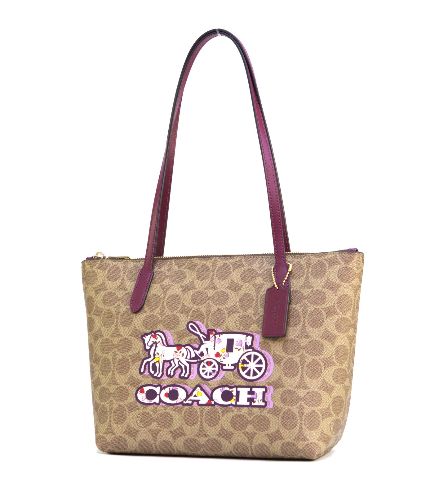 Coach Fiona Zip Tote Bag In Signature Canvas With Horse And Carriage Print