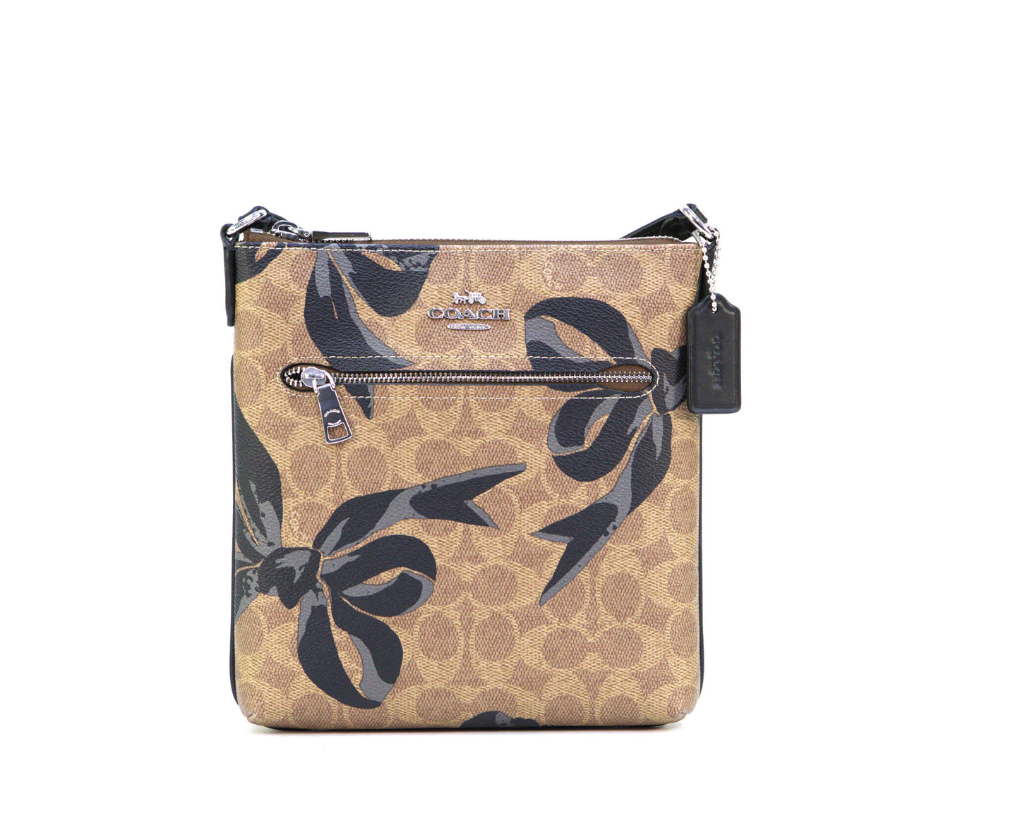 Coach Mini Rowan File Bag In Signature Canvas With Bow Print - Silver/Tan/Black Multi