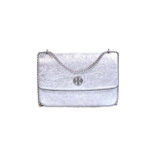 Tory Burch Metallic Shoulder Crossbody Bag - Shiny Silver