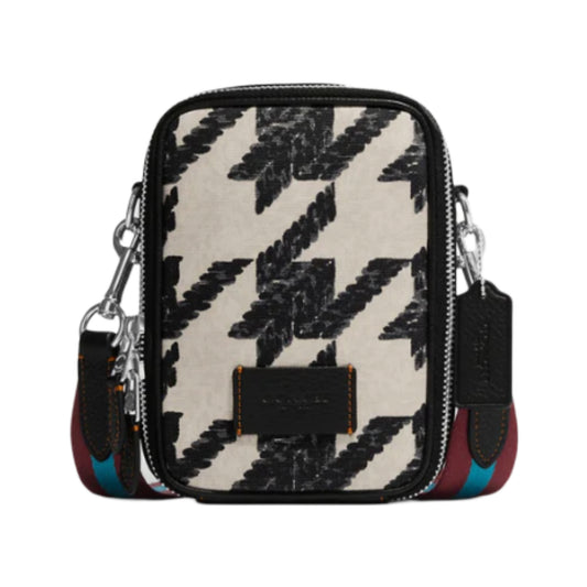 Coach Stanton Crossbody With Houndstooth Print - Silver/Cream/Black