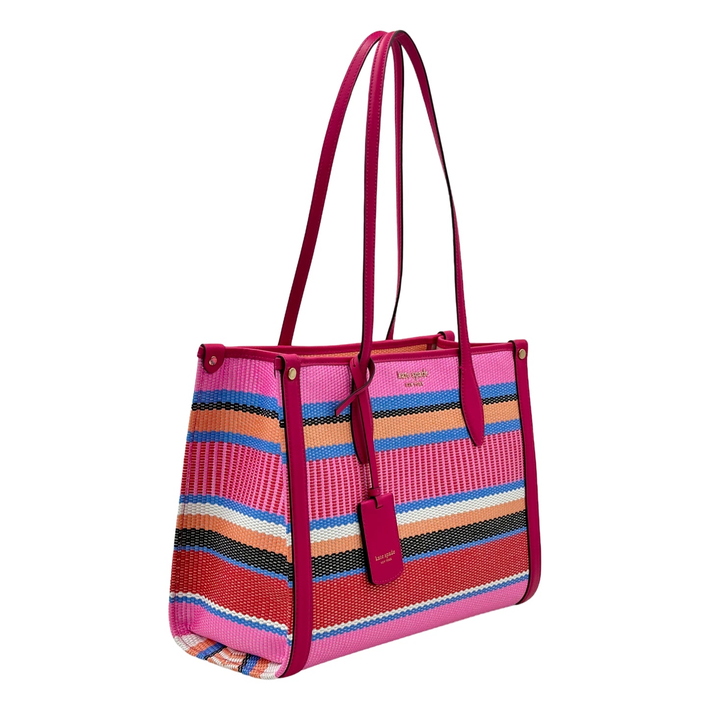 Kate Spade Market Striped Woven Straw Medium Tote - Wild Raspberry Multi